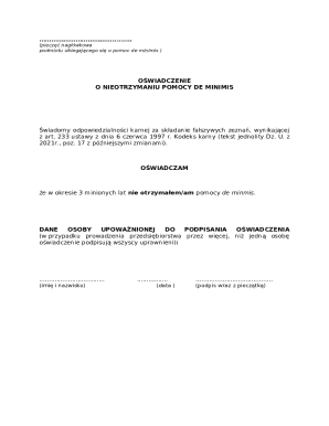 De Minimis Aid Affidavit