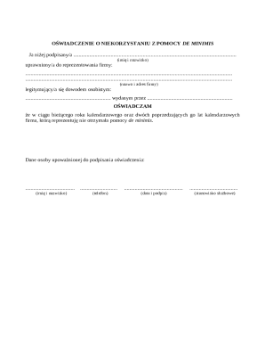 Oświadczenie o Niekorzystaniu z Pomocy De Minimis