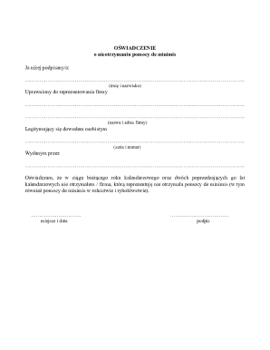 Oświadczenie o nieotrzymaniu pomocy de minimis