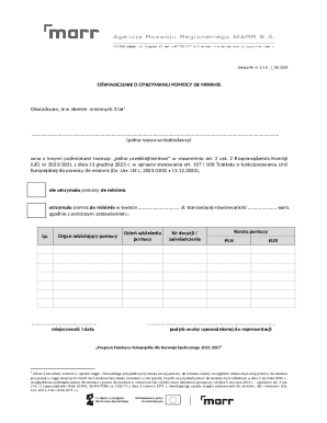 EU De Minimis Aid Declaration Form