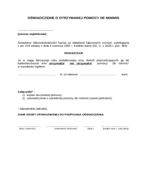 Oświadczenie o Otrzymanej Pomocy De Minimis