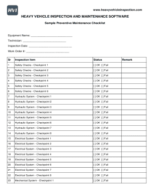 Heavy Vehicle Preventive Maintenance Checklist