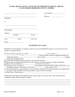 Florida Small Claims Statement of Claim