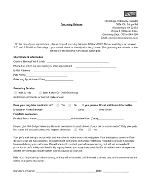 Grooming Release Form