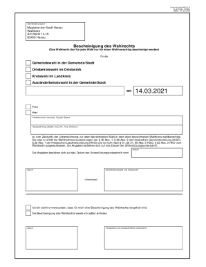 Wahlrechtsbescheinigung Form KW Nr. 8