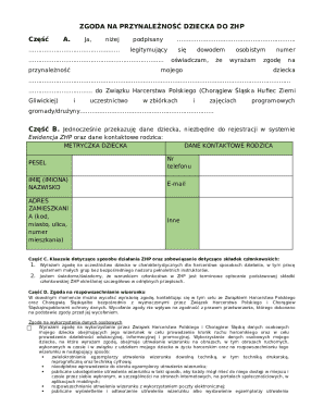 Zgoda na Przynależność Dziecka do ZHP