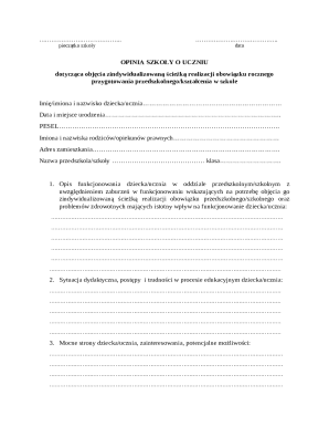 School Opinion on Student for Individualized Education Path