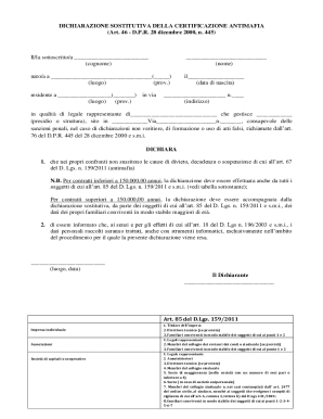 Dichiarazione Sostitutiva della Certificazione Antimafia
