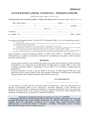 Italian Antimafia Self-Certification Form