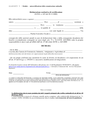 Allegato 9 - Antimafia Communication Self-Certification Form