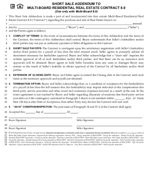 Short Sale Addendum to Multi-Board Residential Real Estate Contract 8.0