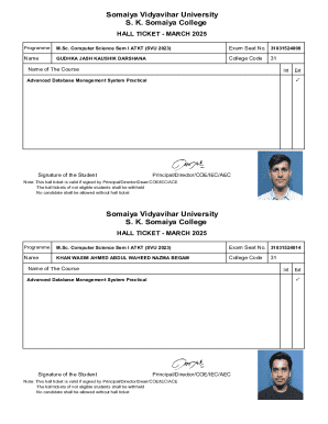 M.Sc. Computer Science Exam Hall Ticket