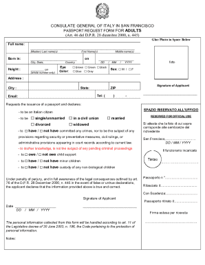 Italy Passport Request Form