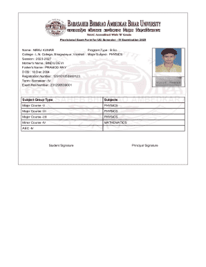 Provisional Exam Form for UG Semester IV