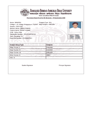 Provisional Exam Form for UG Semester IV