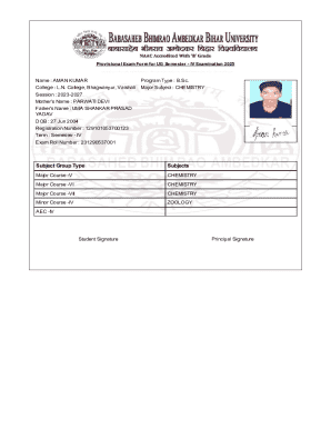 Provisional Exam Form for UG Semester - IV Examination 2025