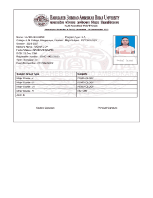 Provisional Exam Form for UG Semester IV