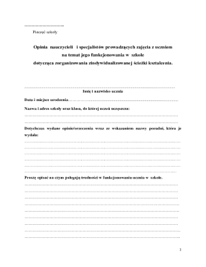 Teacher and Specialist Opinion Form