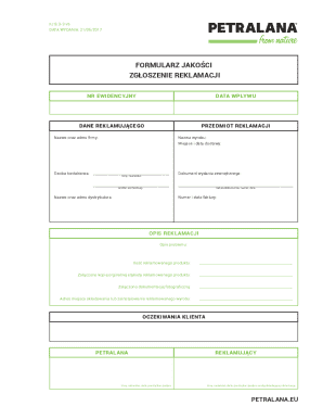 Quality Complaint Form FJ 8.3-3