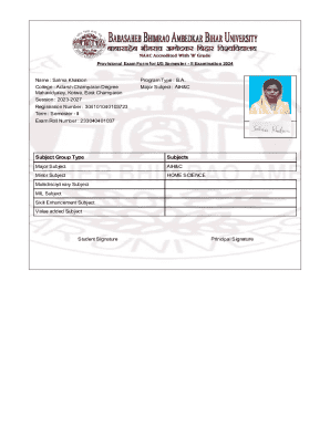 Provisional Exam Form for UG Semester II
