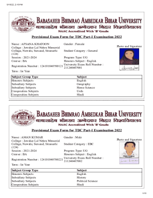 Provisional Exam Form for TDC Part-I Examination