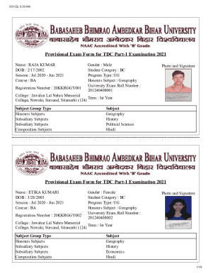Provisional Exam Form for TDC Part-1 Examination 2021