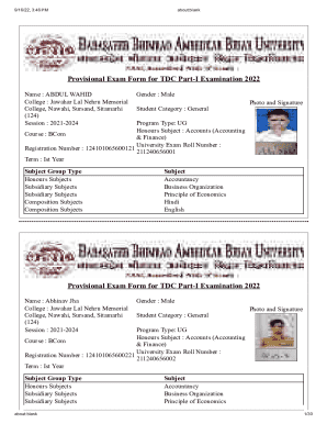 Provisional Exam Form for TDC Part-I Examination