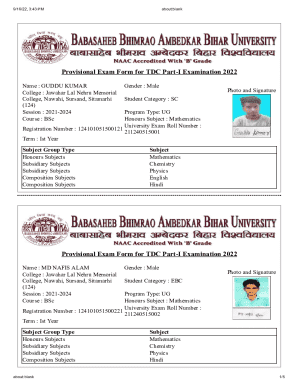 Provisional Exam Form for TDC Part-I Examination 2022