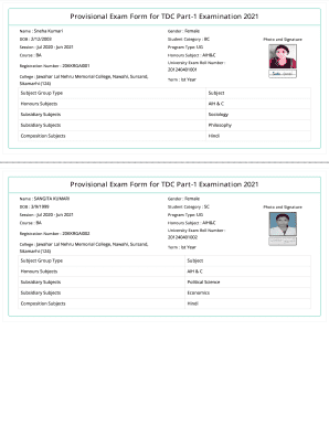 Provisional Exam Form for TDC Part-1 Examination 2021