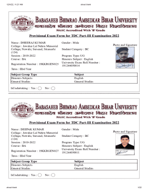 Provisional Exam Form for TDC Part-III Examination 2022