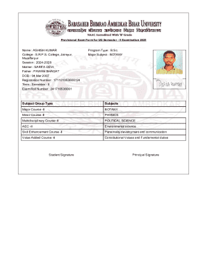 Provisional Exam Form for UG Semester II