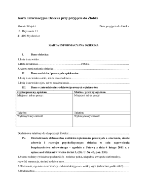 Child Information Card for Daycare Admission