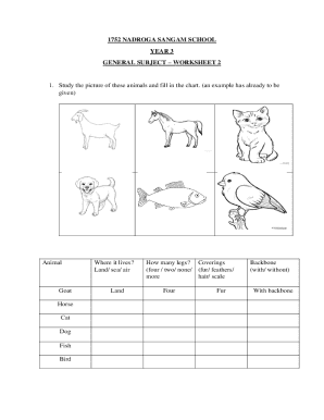 Worksheet 2 - Animal Characteristics