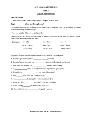 Year 5 English Activity Worksheet
