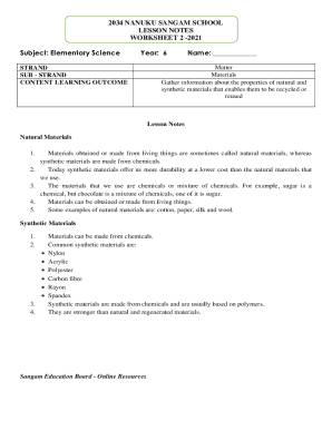 Elementary Science Worksheet