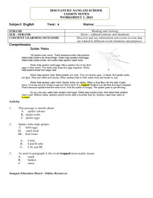 English Lesson Notes Worksheet