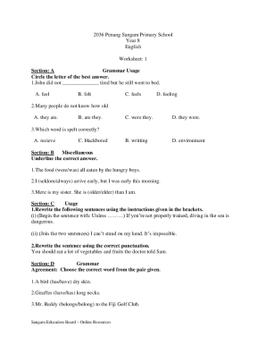English Grammar Worksheet