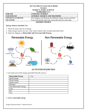 Science Worksheet on Energy Sources