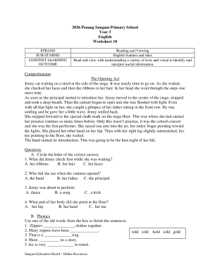 Year 3 English Reading Worksheet