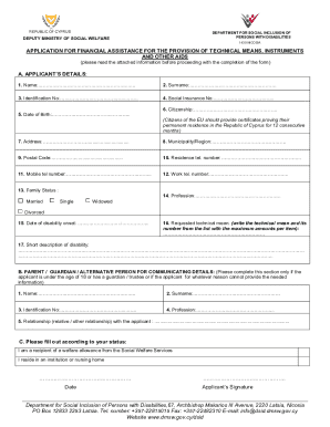 Cyprus Financial Assistance Application for Technical Aids