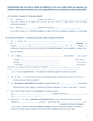 Dichiarazione per i benefici di cui alla Legge 104/92