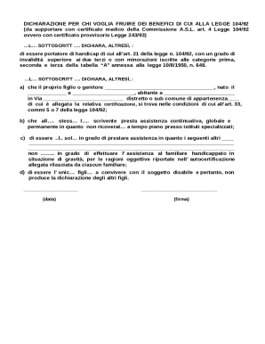 Dichiarazione per fruire dei benefici di cui alla Legge 104/92