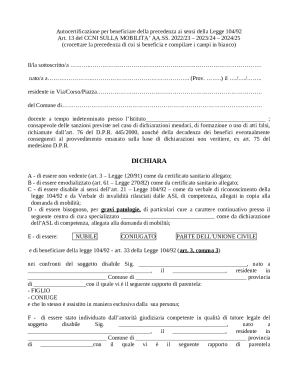 Autocertificazione per beneficiare della precedenza ai sensi della Legge 104/92