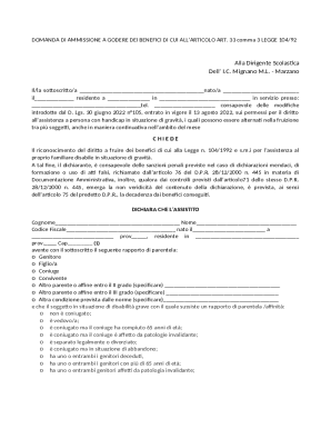 Domanda di ammissione a godere dei benefici di cui all’articolo Art. 33 comma 3 Legge 104/92