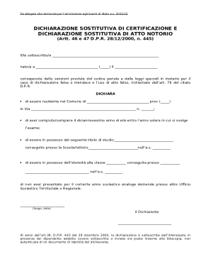 Dichiarazione Sostitutiva di Certificazione e Dichiarazione Sostitutiva di Atto Notorio