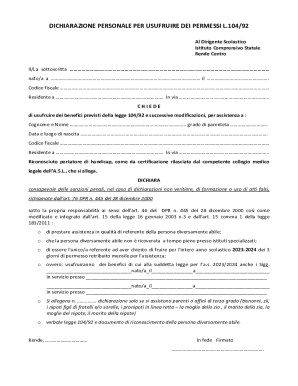 DICHIARAZIONE PERSONALE PER USUFRUIRE DEI PERMESSI L.104/92