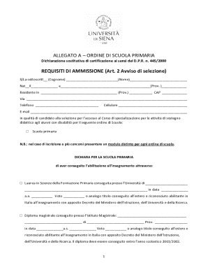 Italian Primary School Admission Form