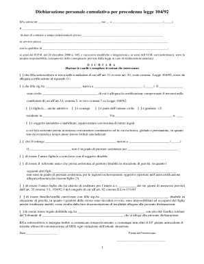 Personal Declaration for Law 104/92 Precedence