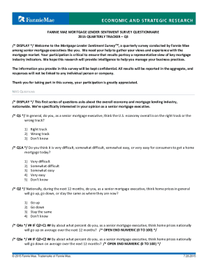 Fannie Mae Mortgage Lender Sentiment Survey Questionnaire