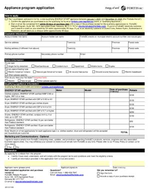FortisBC Appliance Rebate Application
